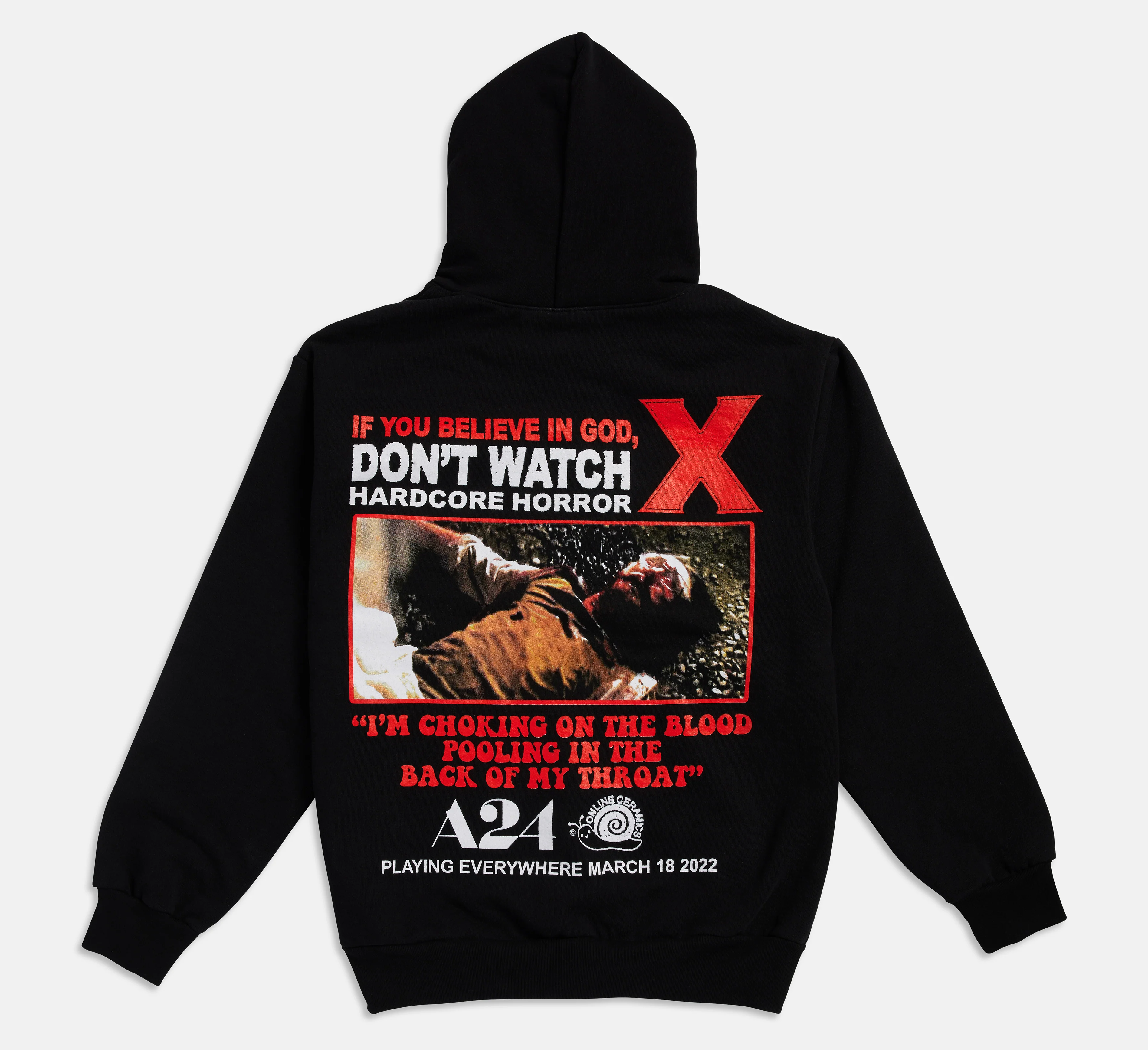 Online Ceramics x X Hardcore Horror Embroidered Hoodie - Image 2